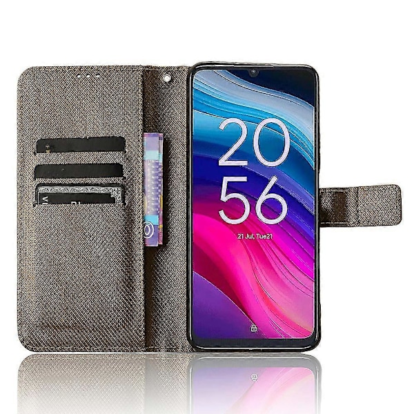 Til TCL 505 T509K T5094 Etui Diamanttekstur PU Læder Kort Slots Stativ Telefon Cover Brown