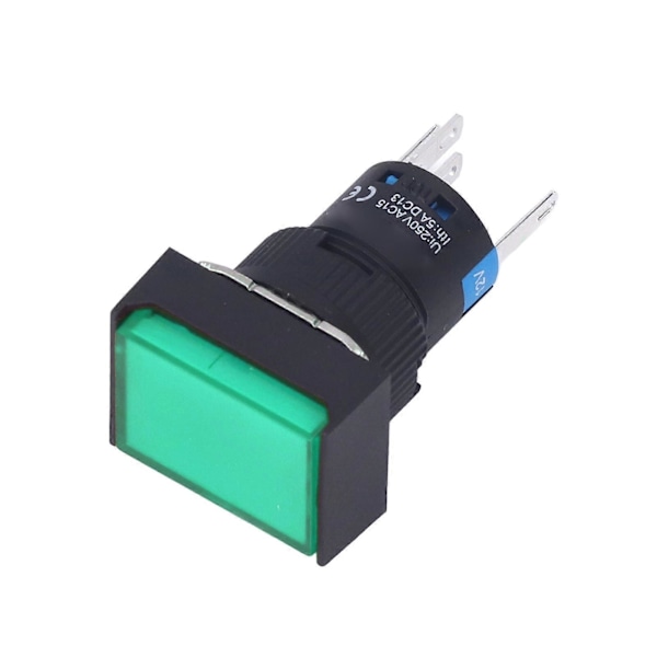 25 stk. Momentary Trykknap Kontakt Selvlåsende Rektangel med Lys 12V BEMLA1611DSJ 16mm (Grøn)
