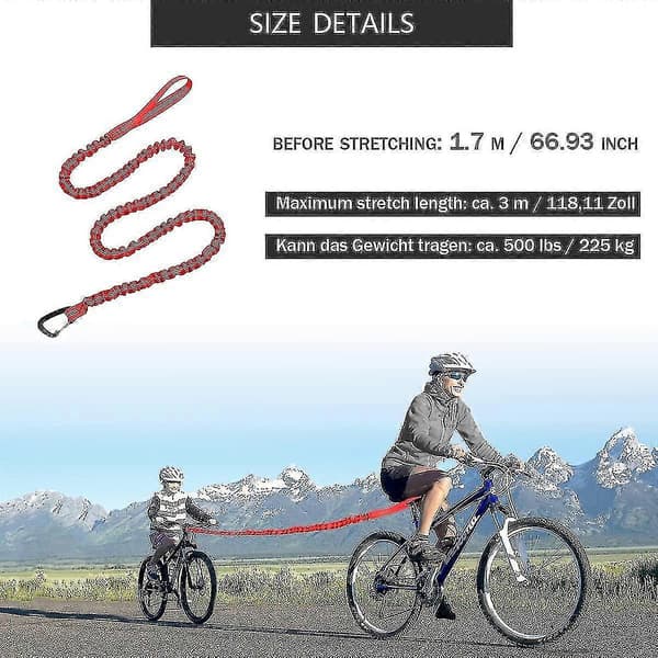 Trækline Cykel Børn Tow Rope Til Cykel Elastisk Cykel Bungee Trækline, Bæreevne 500 Lbs (rød - 170cm)
