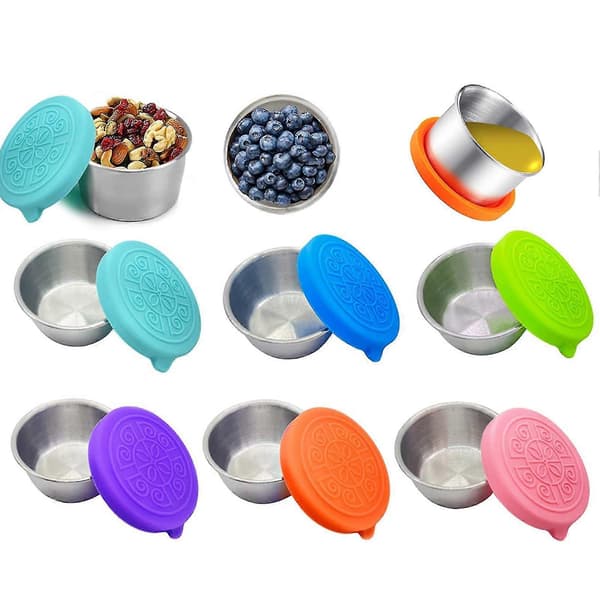 50ml Såsbehållare Läcksäker Återanvändbar Förpackning Såser Rostfritt Stål Dippsås Kopp Med Silikonlock För Matlåda Blue