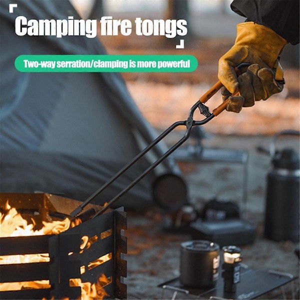 Utendørs peistang med kunstig skinnhåndtak, karbonstål, rustsikker, varmebestandig, camping båltang