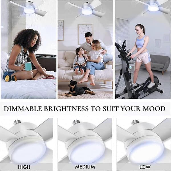 LED Viftelampe Dimbar Skrue Smart Fjernkontroll Integrert Takviftelampe Egnet for Soverom