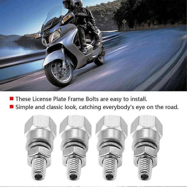4st Universal Gänga Nummerplåtsram Bultar Skruvar För Motorcykel (silver)