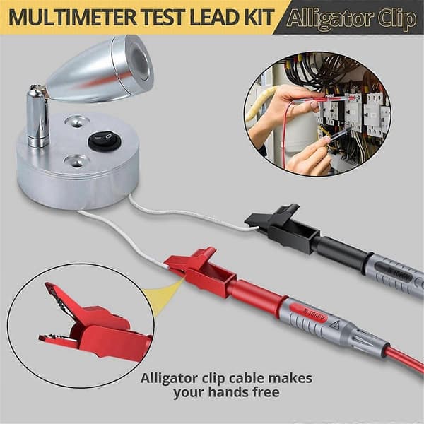 Multi Testledningssett Elektrisk Multimeter Testledning med Alligatorklemmer Testprobe Fjær Bananplugg