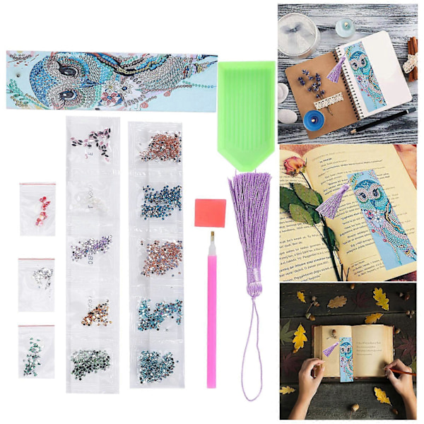 2 Set Diamond Kirjanmerkit Kristalli 5D DIY Maalaus Hieno Muoto Pyöreä Riippuva Askartelu Pöllökuvio