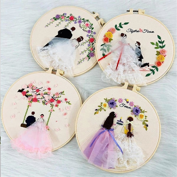 4-pack Broderikit för vuxna DIY Broderikit för nybörjare Handsömningskit med mönster (Bröllop)
