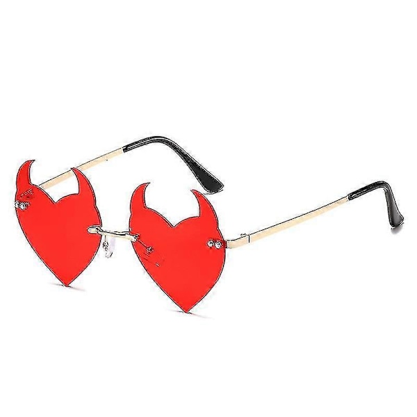 Dame Solbriller Mote Rammeløse Solbriller Djeveløre Hjerteform Solbriller Retro Uv400 Gradienter Nyanser Luksus Dame Briller Red
