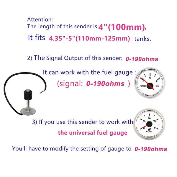 4in Bränsle Vattennivå Sensor Givare Marin Bränsletank Sändarenhet EU Standard 0?190 Ohm