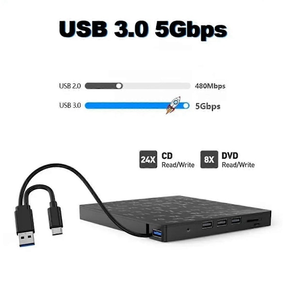 Ulkoinen CD/DVD-asema poltin DVD-asema soitin optinen asema SD/TF- ja USB3.0-paikoilla optinen asema PC-kannettavalle