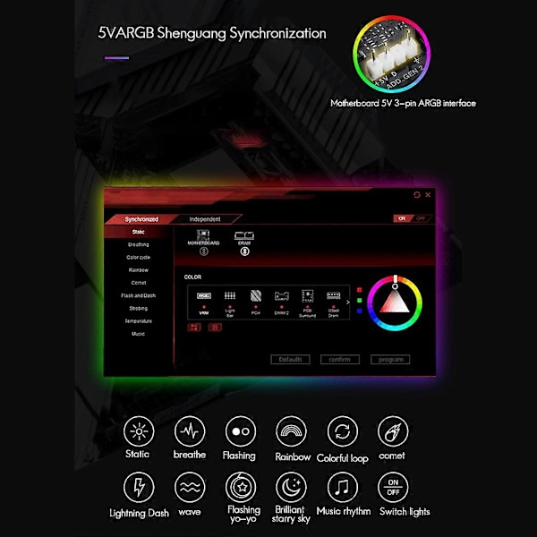 Y360 ARGB Chassisljusramp 360° Panoramisk Ljusstark 26 Lamppärlor Dator Dekorativ Silikon LED RGB Ljusramp