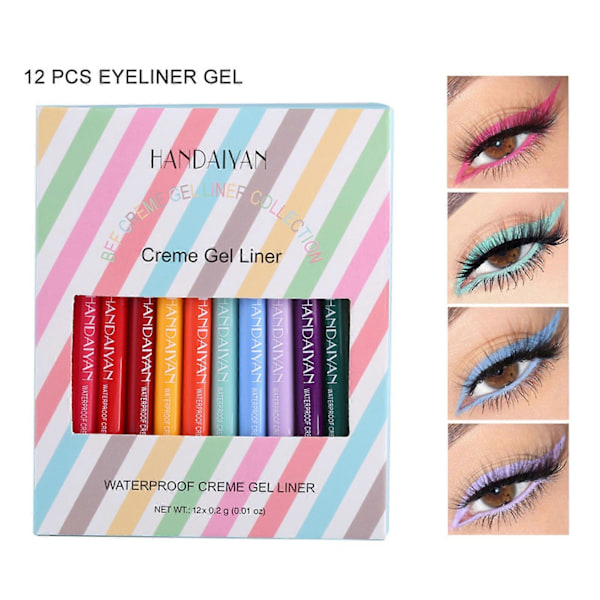 12 stk./sett 0,2 g Eyeliner Penn Hurtigtørkende Ikke-gradient Matt Eyeliner Gel Vanntett Øyeblyant for Skjønnhet QinHai