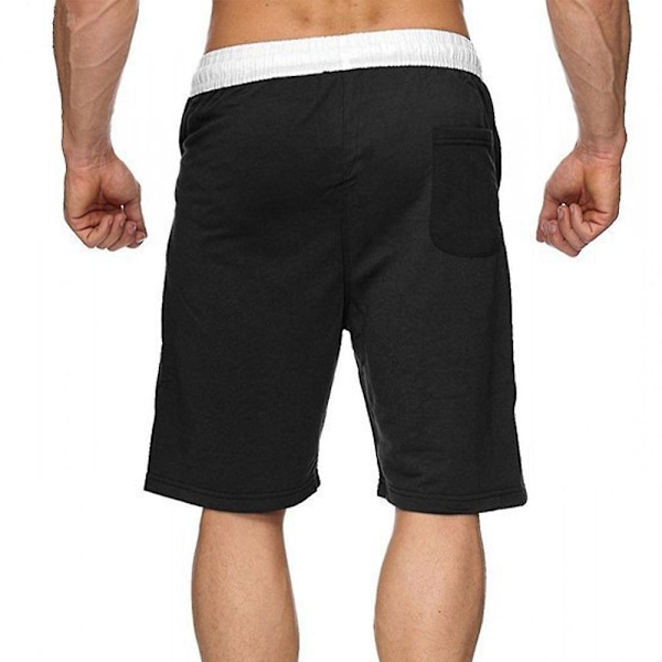 Herr Enfärgad Dragsko Strandshorts Sommar Casual Elastisk Midja Halvbyxor Badbyxor Badkläder Black L