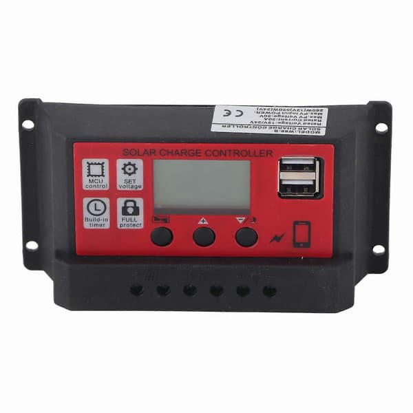 Solar Laderegulator Justerbar Solcellepanel Batteri Intelligent Regulator med LCD-skjerm 12V 24V 20A