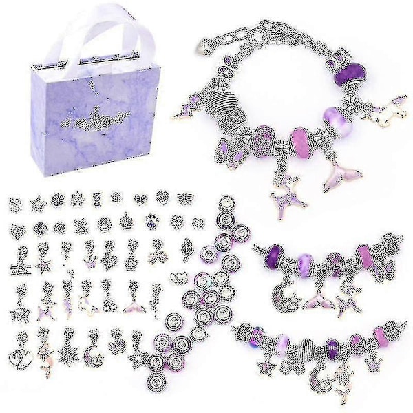 Charmarmband Tillverkningskit DIY Hantverk Smyckesset Present För Barn Flickor Tonåringar-9 Purple