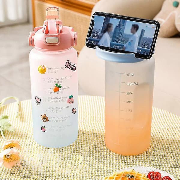 Vesipullo Infuuserilla ja Ajan Merkinnällä, 2l Tiivis Urheilupullo Pink