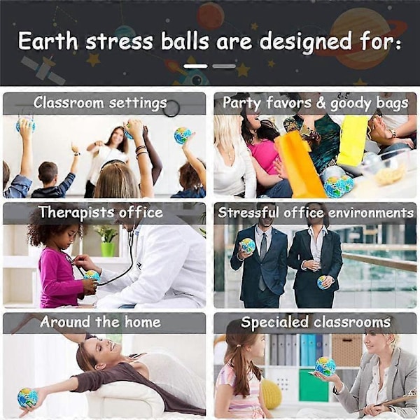 16 kpl Maapallo Puristuspalloja, 3 tuuman Maapallo Stressileluja Puristuspalloja Opetuksellisia Stressipalloja Sormiharjoituksiin