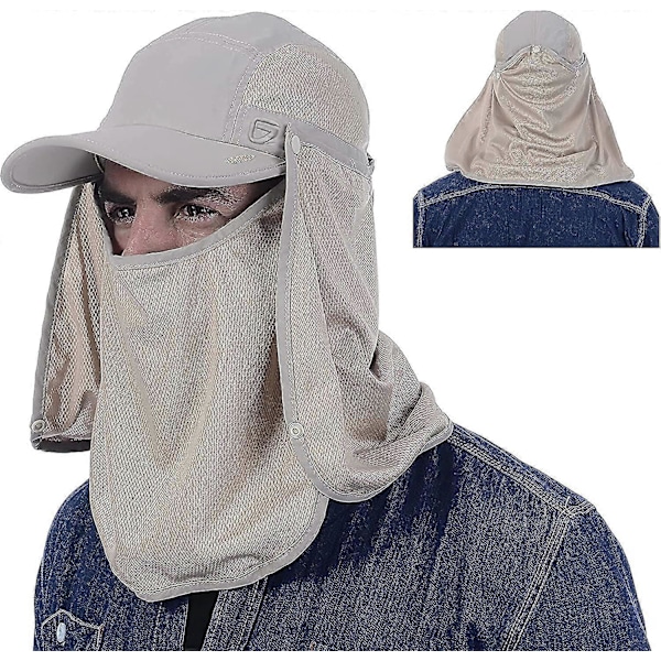 Aftagelig Multifunktionel Solhat 360 Upf 50+ Solbeskyttelse (inklusive Mesh-stof) Totalt Lukket Design khaki
