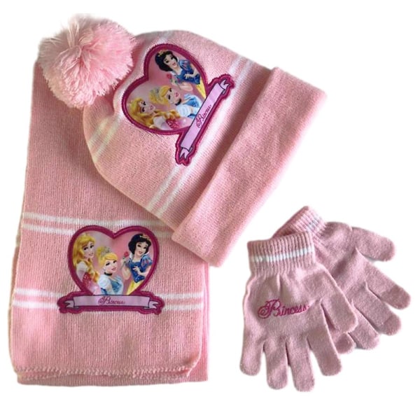 3 st Barn Pojkar Flickor Prinsessa Elsa Sofia Minnie Vinter Varm Stickad Mössa Halsduk Handskar Lämplig För 3-8 År Princess 1