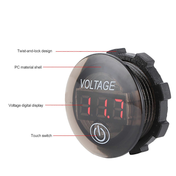 Universal LED DC Digital Voltmeter Spændingsmåler Bilbatterimåler 12?24V M/ Touch Switch Rød