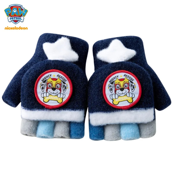 PAW Barnhandskar Femfingervantar Vinter Varma Söta Tecknade Nya Femfinger Flip Halvfingerhandskar Navy blue