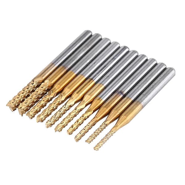 10st Titanskikt Volframkarbid 1,5mm-3,175mm Pinnfräs Gravyrbitar CNC Roterande Fräsar Set