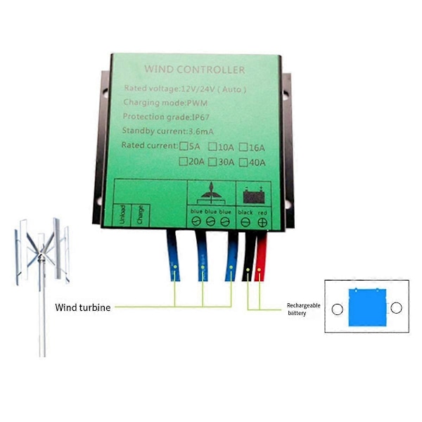 PWM Controller 300W Vindmølle Ladecontroller Vandtæt Regulator til Vindgenerator 12V 24V AUTO Skift 16A