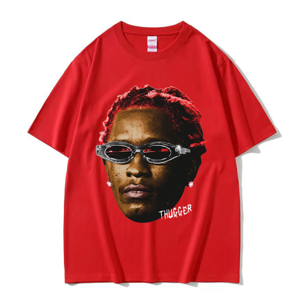 Rappare Young Thug Thugger Röd Vintage Grafisk T-shirt Herr Dam Hip Hop Street Tee Gary L