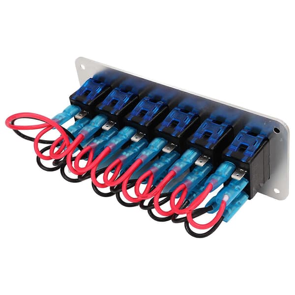 6-veis vippebryterpanel 12V 24V Blå LED Vanntett SPST På Av Forhåndskablet Bryter for Bil Båt Lastebil UTV
