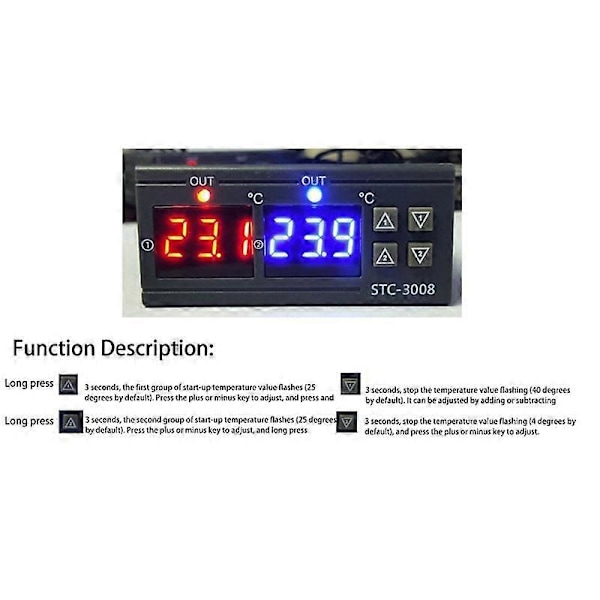 Digital Termostat Temperaturregulator STC-3008 Termometer Sensor Hygrometer 12V 24V 220V