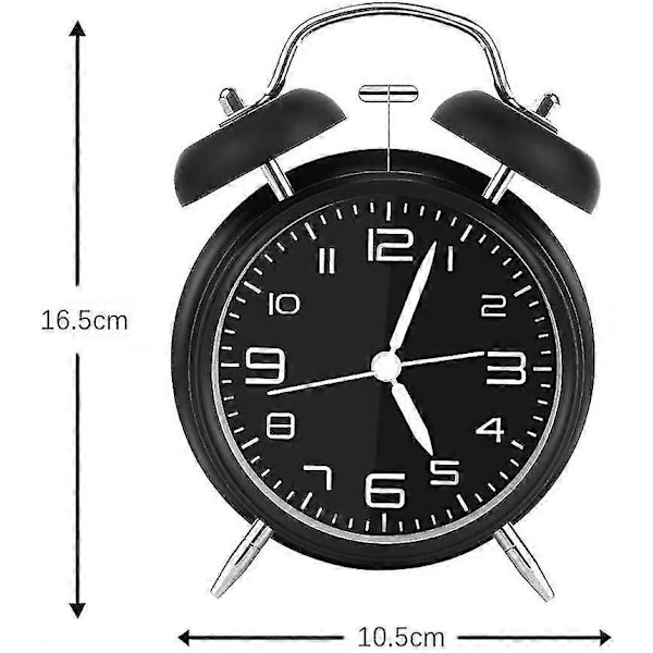 Dobbelklokkevekker Retro-vekker, analog lydløs vekkerklokke for soverom, stue, kjøkken