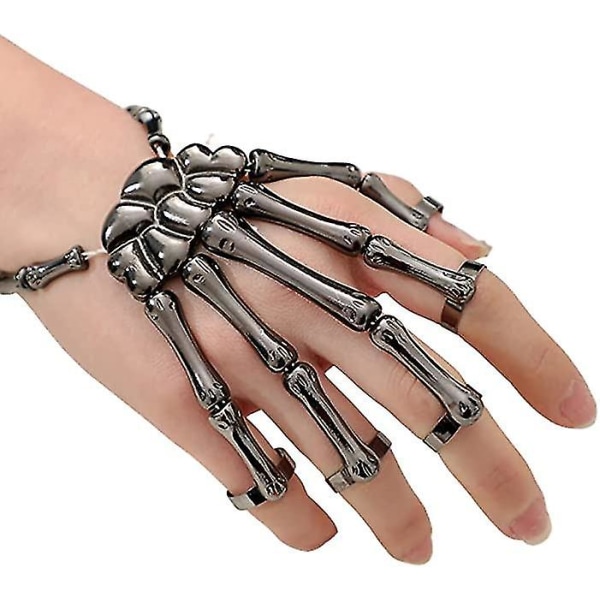 Snabb Leverans Skelett Hand Armband Legering Spöklo Armring Överdrivet Gotisk Fingerring Cosplay Kostym För Män Kvinnor Black