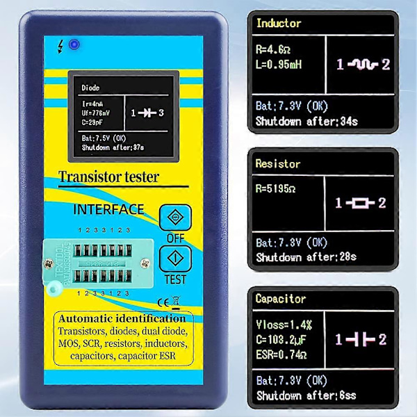 M328 Transistor Testare Diod Triod Kapacitansmätare LCR ESR Mätare NPN PNP Resistans Induktans Multimeter Blå