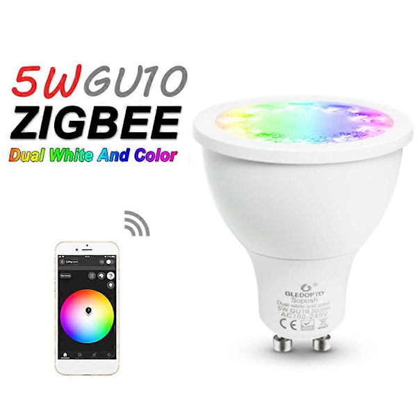GLEDOPTO 120 Grader 5W Zigbee APP Kontroll GU10 RGB+CCT LED Spotlight Lampa Glödlampa TSUNDEAU