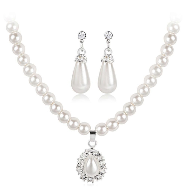 Royal Style Prinsesse Imitation Perle Dråbevedhæng Elegant Halskæde Øreringe