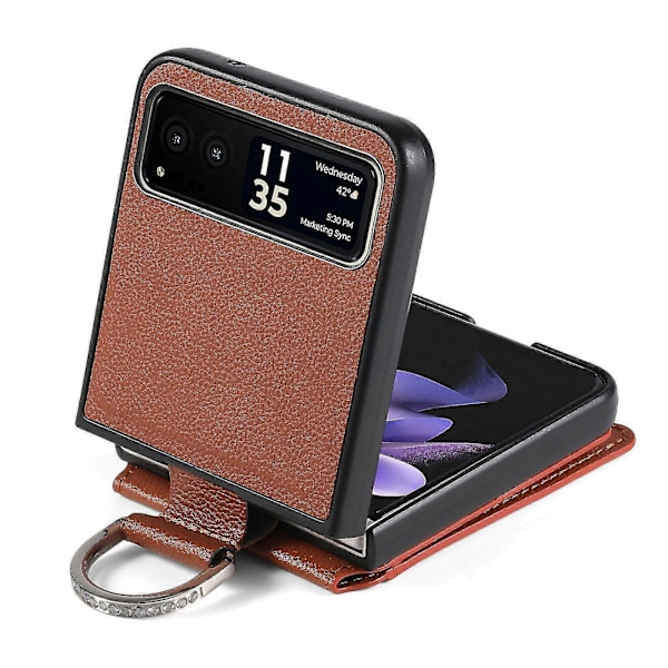 Läderfodral med Litchi-textur för Motorola Razr 40 Brown