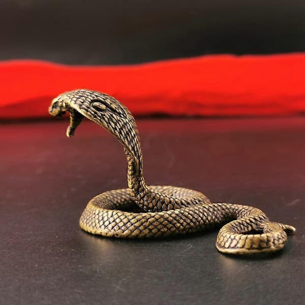 Antik Mässing Kobraormstaty Miniatyr Kopparkobra Hemmaskrivbord