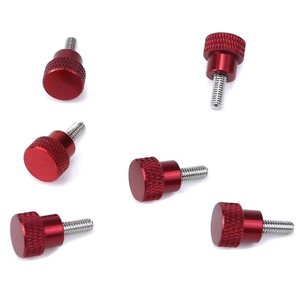 6 st M4x10mm Gängade Höga -Räfflade Tumskruvar Knoppar Aluminiumlegering Röd Räfflad Skuldra Platt Spets Tumskruv