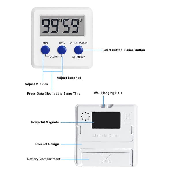 Digital Timer Inlärning Sport Elektronisk Timer Enkel Timer för Hem Kök Träning Bakning Lekstund