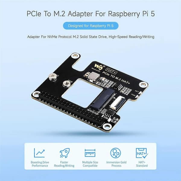 for 5 PCIe til M.2 HAT NVME Udvidelseskort med 16P Kabel GPIO Header Support Aktiv Køler til RPI 5 Pi5