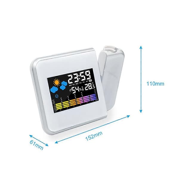 LED Digital Projektions Vækkeur, LED Ur med Temperatur & Termometer Display, Projektor Kalender, Sort