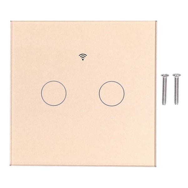 Typ 86 2-vägs Smart Switch Touch Röststyrning Hushåll Kondensatorfri Bakgrundsbelyst Switch för Zigbee Tuya (Guld)