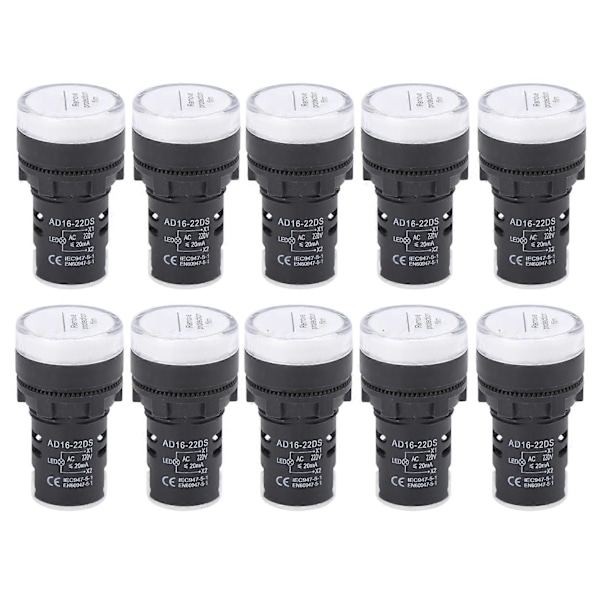 10 st AD16?22DS LED Signallampa Vit Hög Ljusstyrka Indikator Utrustningstillbehör AC220V