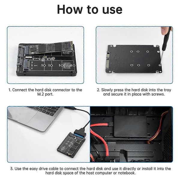 M.2 SATA (NGFF) - SATA 3.0 -sovitinkortti, Dual NGFF B Key / Key M.2 NGFF - 2,5 tuuman SATA III -muunninsovitin