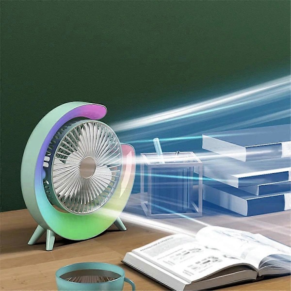 Kannettava tuuletin USB ladattava tuuletin LED 7 väriä Sähkötuuletin 180° säädettävä retkeilytuuletin 3 nopeutta Mini pöytätuuletin Sininen