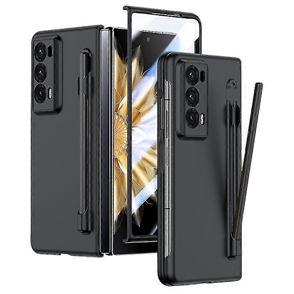 För Honor Magic V2 5G Skinnliknande Telefonfodral med Härdat Glas Film och Stylus Black