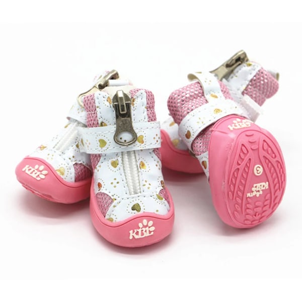 Skor för Små Hundar 4ST Söta Andningsbara Hundskor med Dragkedja Lätta att Bära Anti-Slip Mjuka Djurskor Valpskor Alla Säsonger Pink 4PCS 1