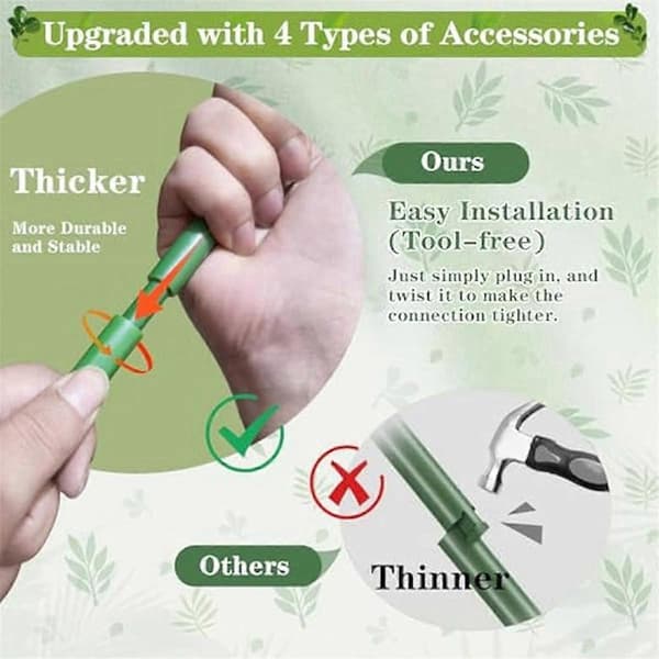 6-pack 100 cm Växtstöd Pinnar med Clips, Bindtråd, Rem, Twist Clips, Klätterväxtstöd för Utomhus & Inomhus