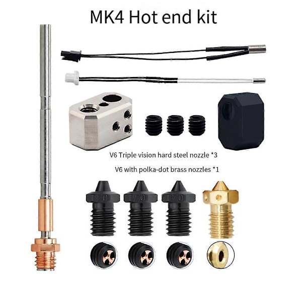 För Prusa I3 MK4 Extruder Hotend+E3DV6 Mässingsmunstycke 0.4mm+3xHärdat Stål Munstycke 24V 40W Värmestav Kit för Prusa I3