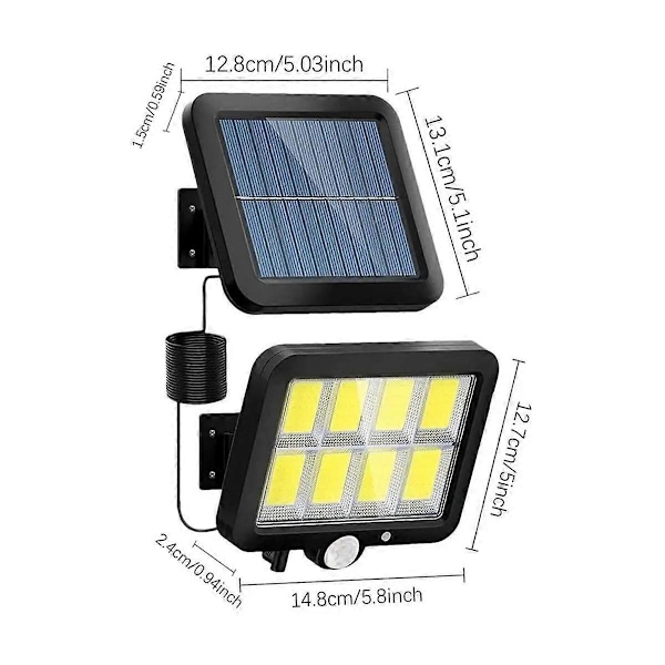 LED Solar Split Vegglampe 3 Modus Vanntett Bevegelsessensor Lamper Hage Gatelys Solcellelampe for Hagesikkerhet B