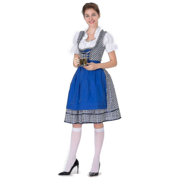 Snabb frakt Kvinnor Tyska Dirndl Klänning Kostymer För bayersk Oktoberfest Halloween Carnival Hög kvalitet Blue 2XL